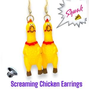 Screaming Rubber Chicken 🐓 Earrings NWT Handmade